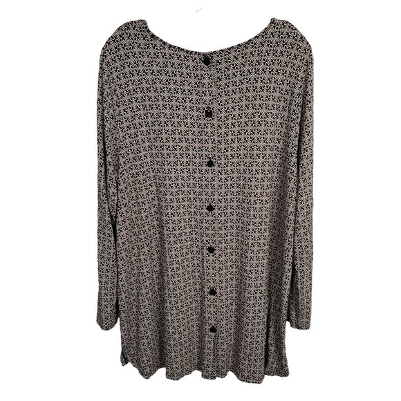 J Jill Wearever Sz XL Tunic Jersey Knit Back Button Floral Geo Hi Lo Hem Stretch - Picture 3 of 8